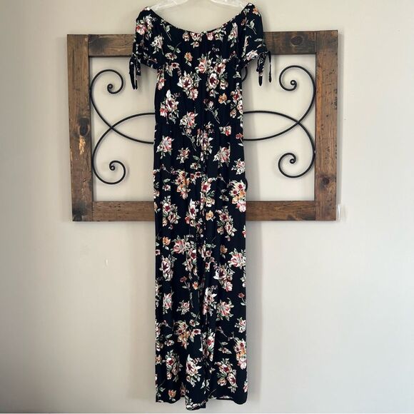 Xhilaration Off The Shoulder Ankle Boho Wide Leg Floral Pantsuit Romper Size S - Picture 1 of 14